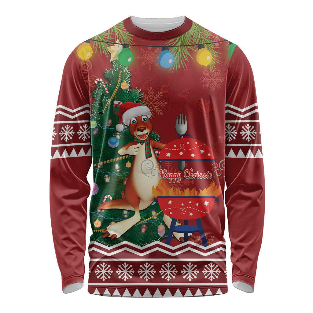 Australia Christmas In July Long Sleeve Shirt Happy Chrissie Kangaroo Barbie