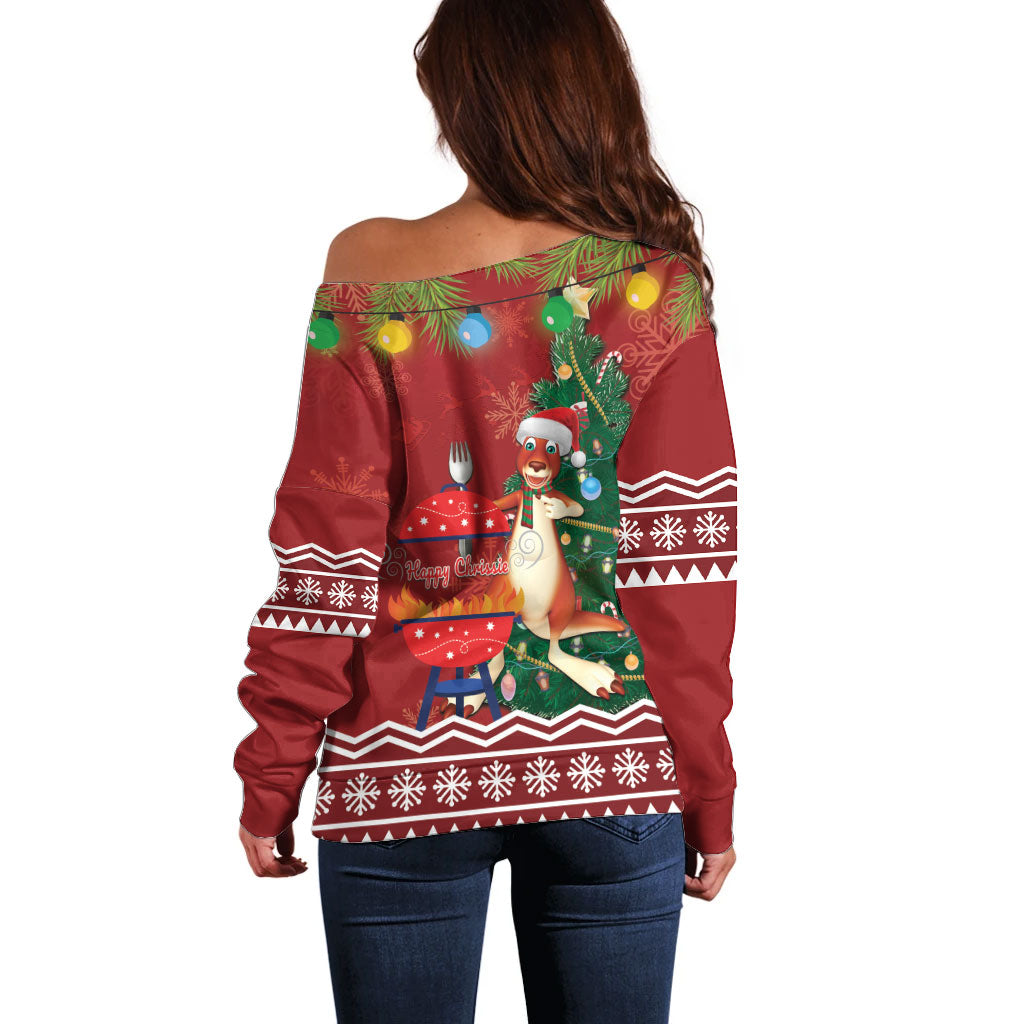 Australia Christmas In July Off Shoulder Sweater Happy Chrissie Kangaroo Barbie