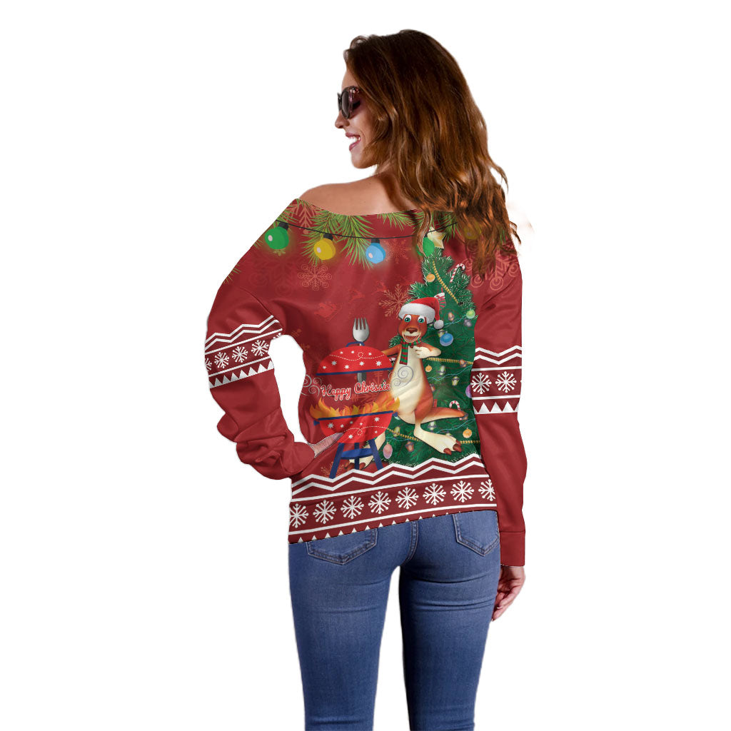 Australia Christmas In July Off Shoulder Sweater Happy Chrissie Kangaroo Barbie