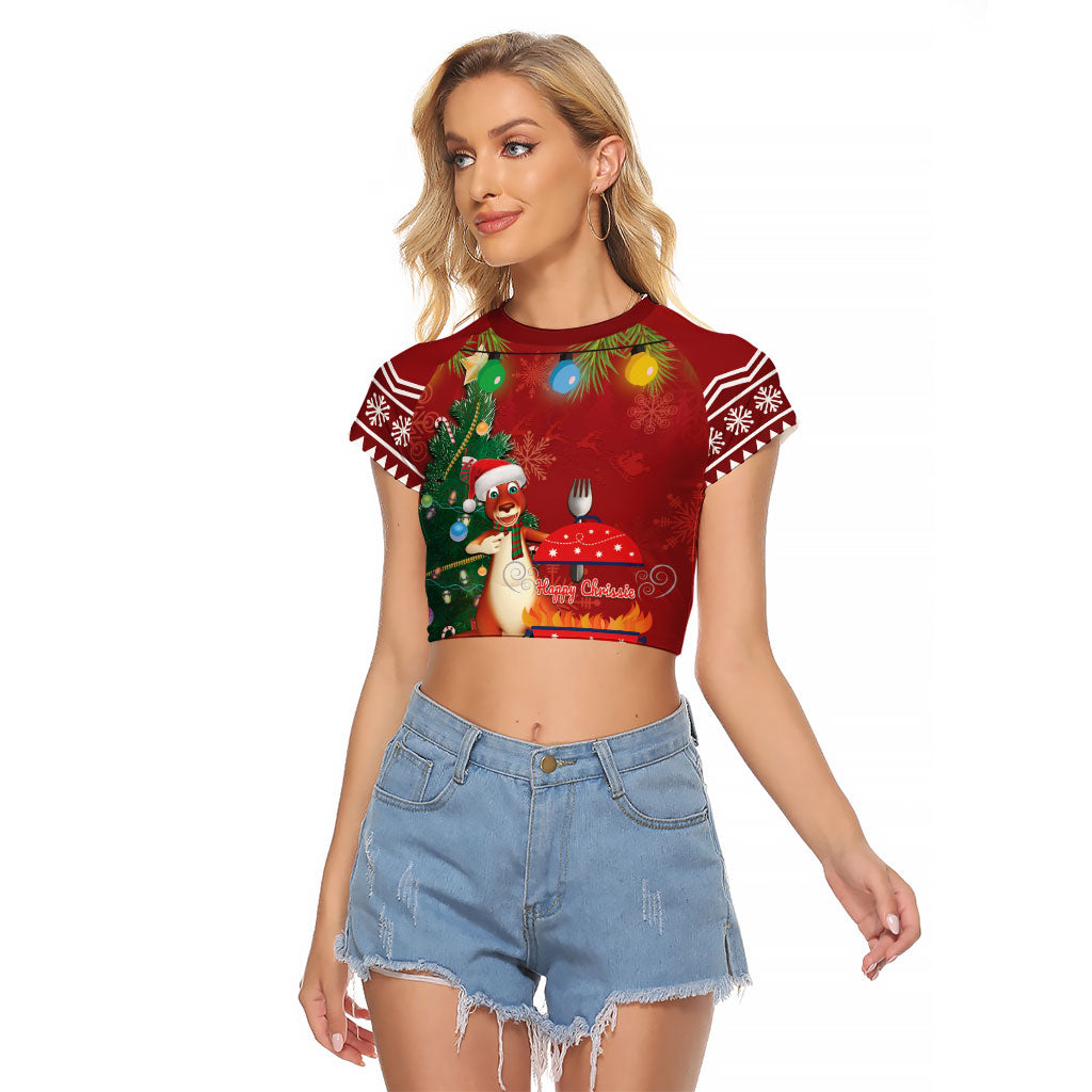 Australia Christmas In July Raglan Cropped T Shirt Happy Chrissie Kangaroo Barbie