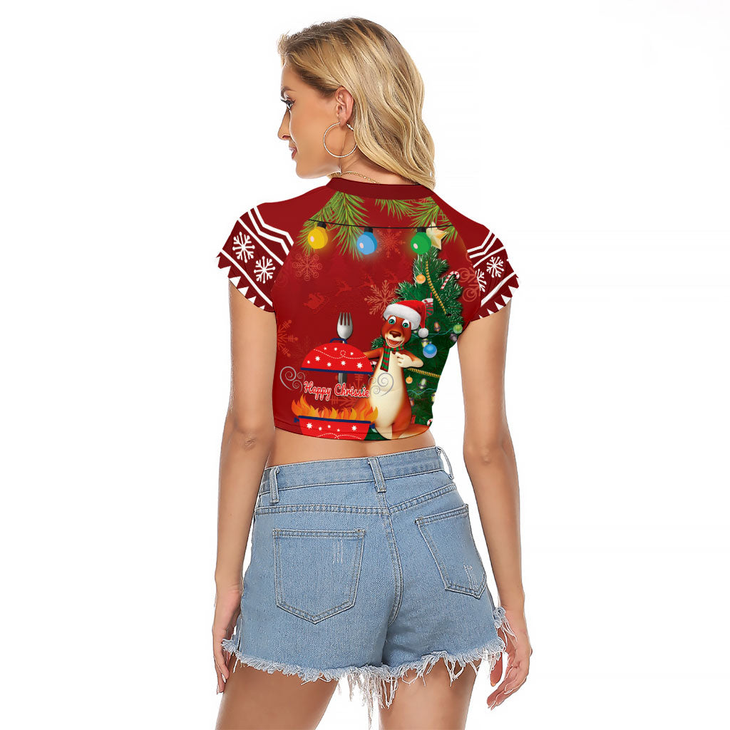 Australia Christmas In July Raglan Cropped T Shirt Happy Chrissie Kangaroo Barbie