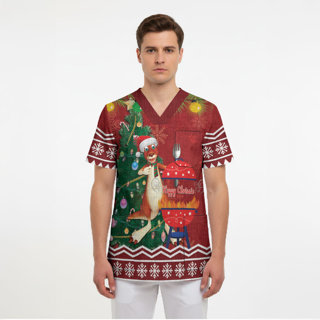 Australia Christmas In July Scrub Top Happy Chrissie Kangaroo Barbie