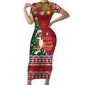 Australia Christmas In July Short Sleeve Bodycon Dress Happy Chrissie Kangaroo Barbie