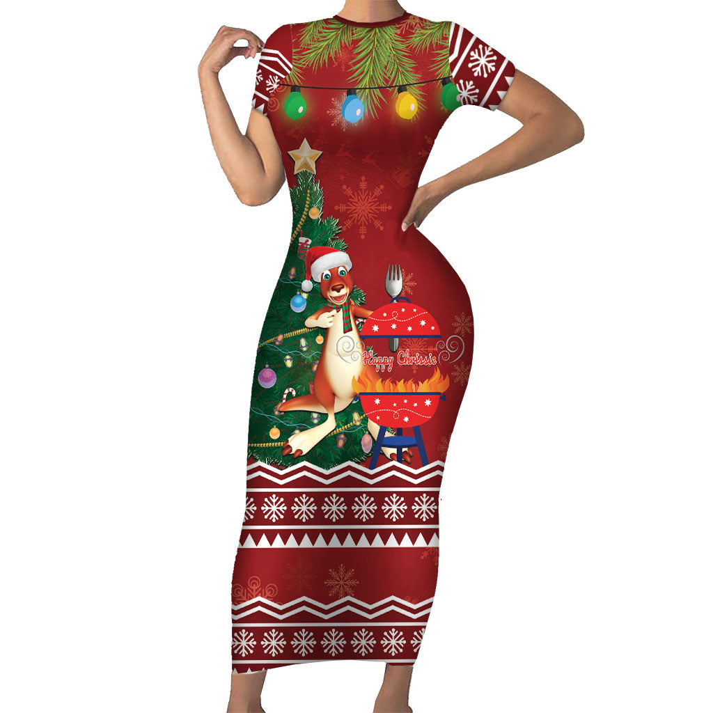 Australia Christmas In July Short Sleeve Bodycon Dress Happy Chrissie Kangaroo Barbie