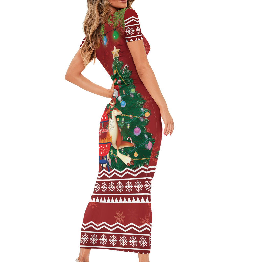 Australia Christmas In July Short Sleeve Bodycon Dress Happy Chrissie Kangaroo Barbie