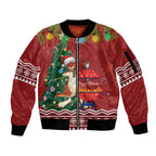 Australia Christmas In July Sleeve Zip Bomber Jacket Happy Chrissie Kangaroo Barbie