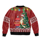 Australia Christmas In July Sleeve Zip Bomber Jacket Happy Chrissie Kangaroo Barbie