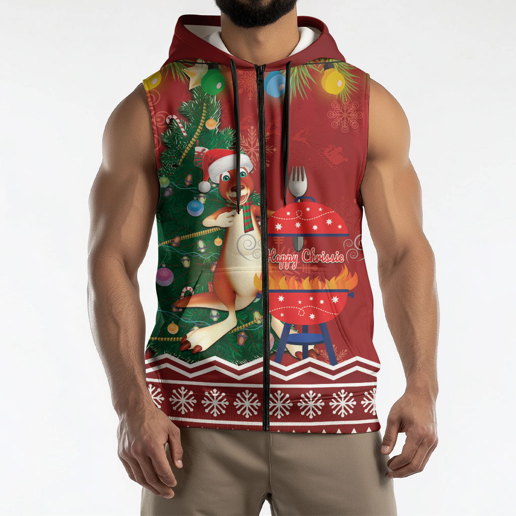 Australia Christmas In July Sleeveless Zip Hoodie Happy Chrissie Kangaroo Barbie