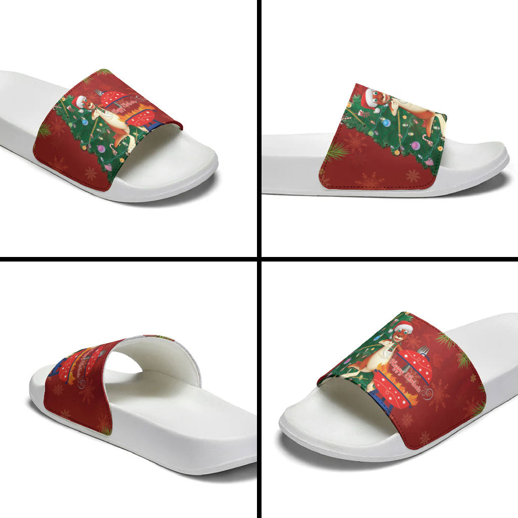 Australia Christmas In July Slide Sandals Happy Chrissie Kangaroo Barbie