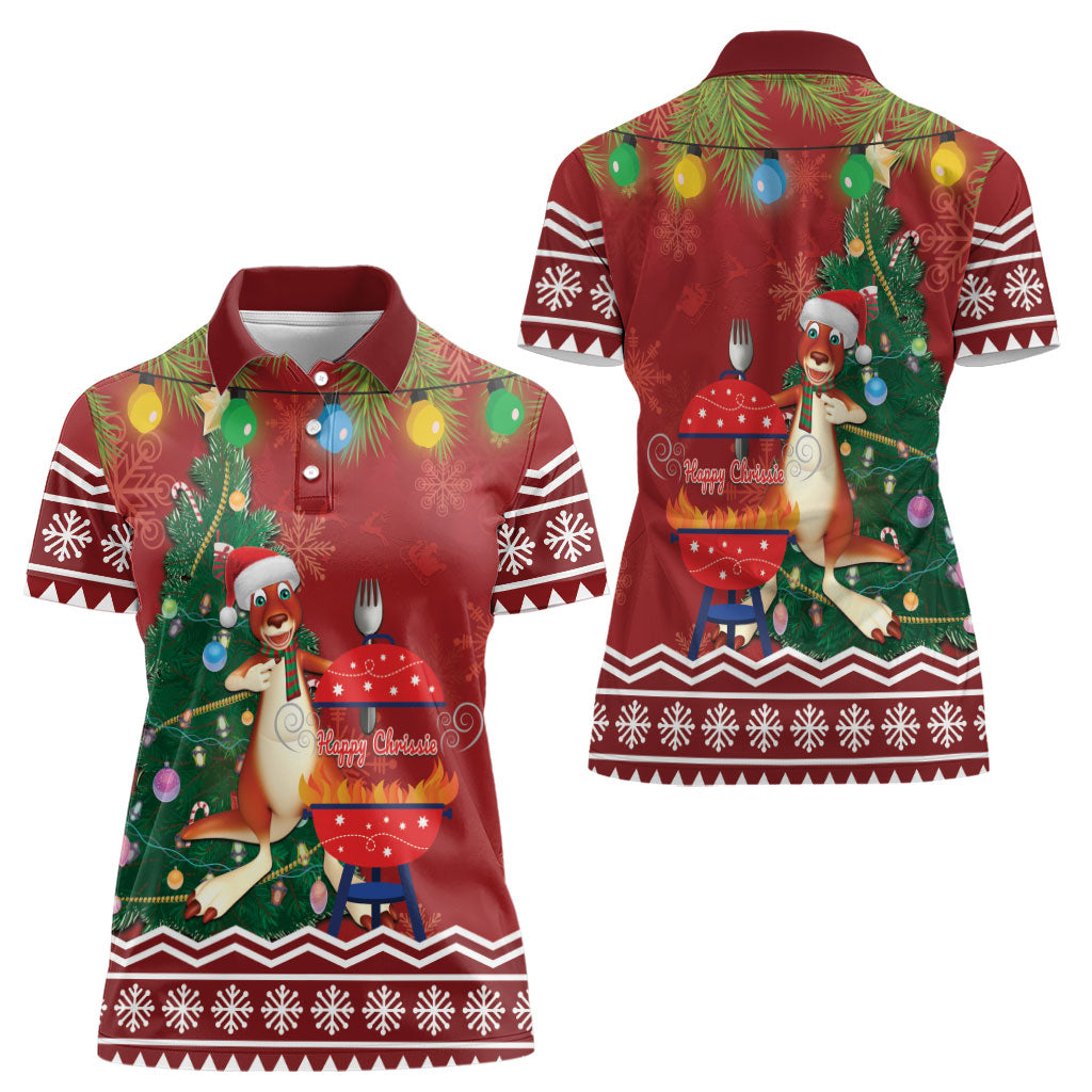 Australia Christmas In July Women Polo Shirt Happy Chrissie Kangaroo Barbie