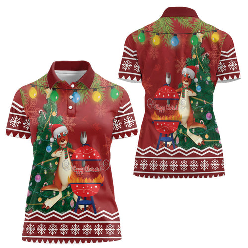 Australia Christmas In July Women Polo Shirt Happy Chrissie Kangaroo Barbie