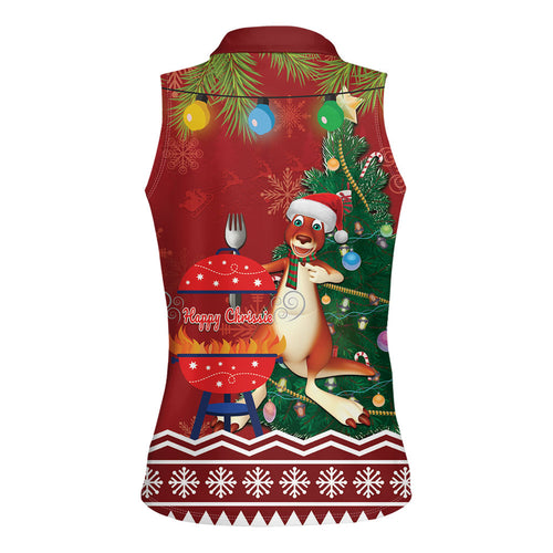 Australia Christmas In July Women Sleeveless Polo Shirt Happy Chrissie Kangaroo Barbie