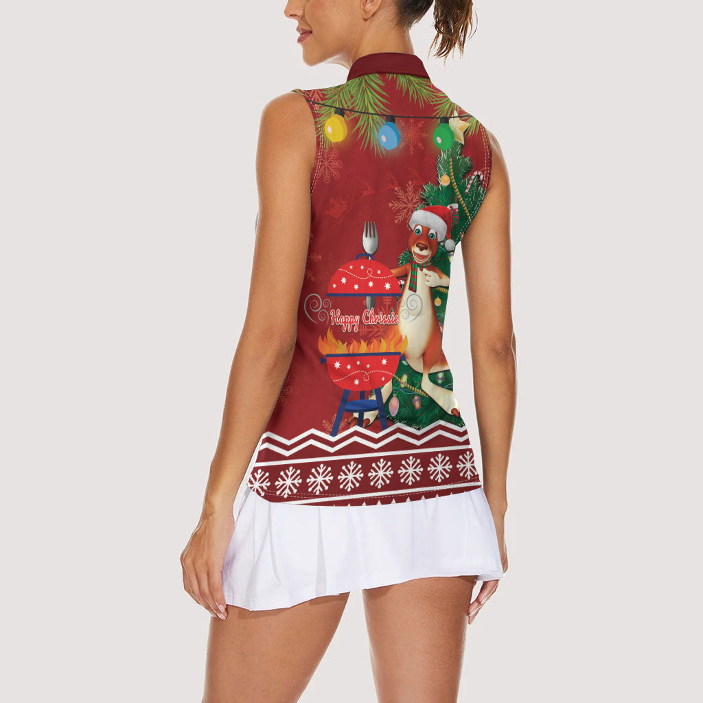 Australia Christmas In July Women Sleeveless Polo Shirt Happy Chrissie Kangaroo Barbie