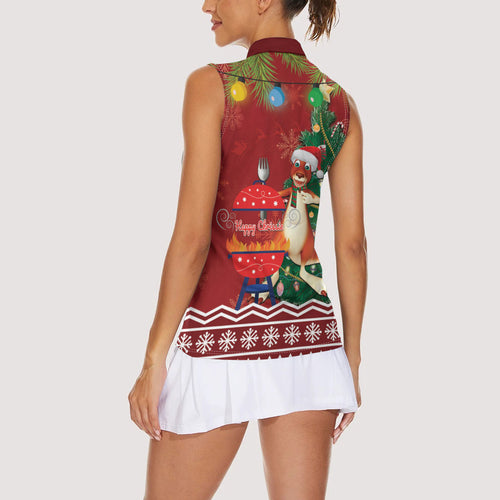 Australia Christmas In July Women Sleeveless Polo Shirt Happy Chrissie Kangaroo Barbie