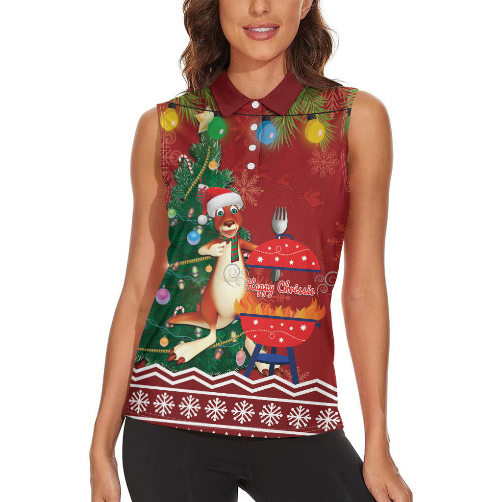 Australia Christmas In July Women Sleeveless Polo Shirt Happy Chrissie Kangaroo Barbie