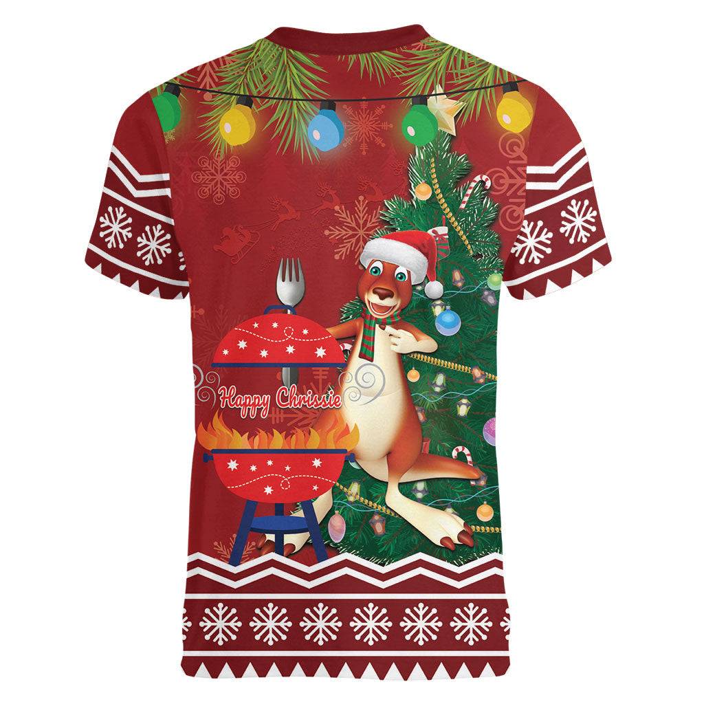 Australia Christmas In July Women V-Neck T-Shirt Happy Chrissie Kangaroo Barbie