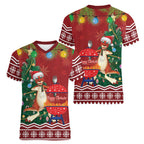 Australia Christmas In July Women V-Neck T-Shirt Happy Chrissie Kangaroo Barbie