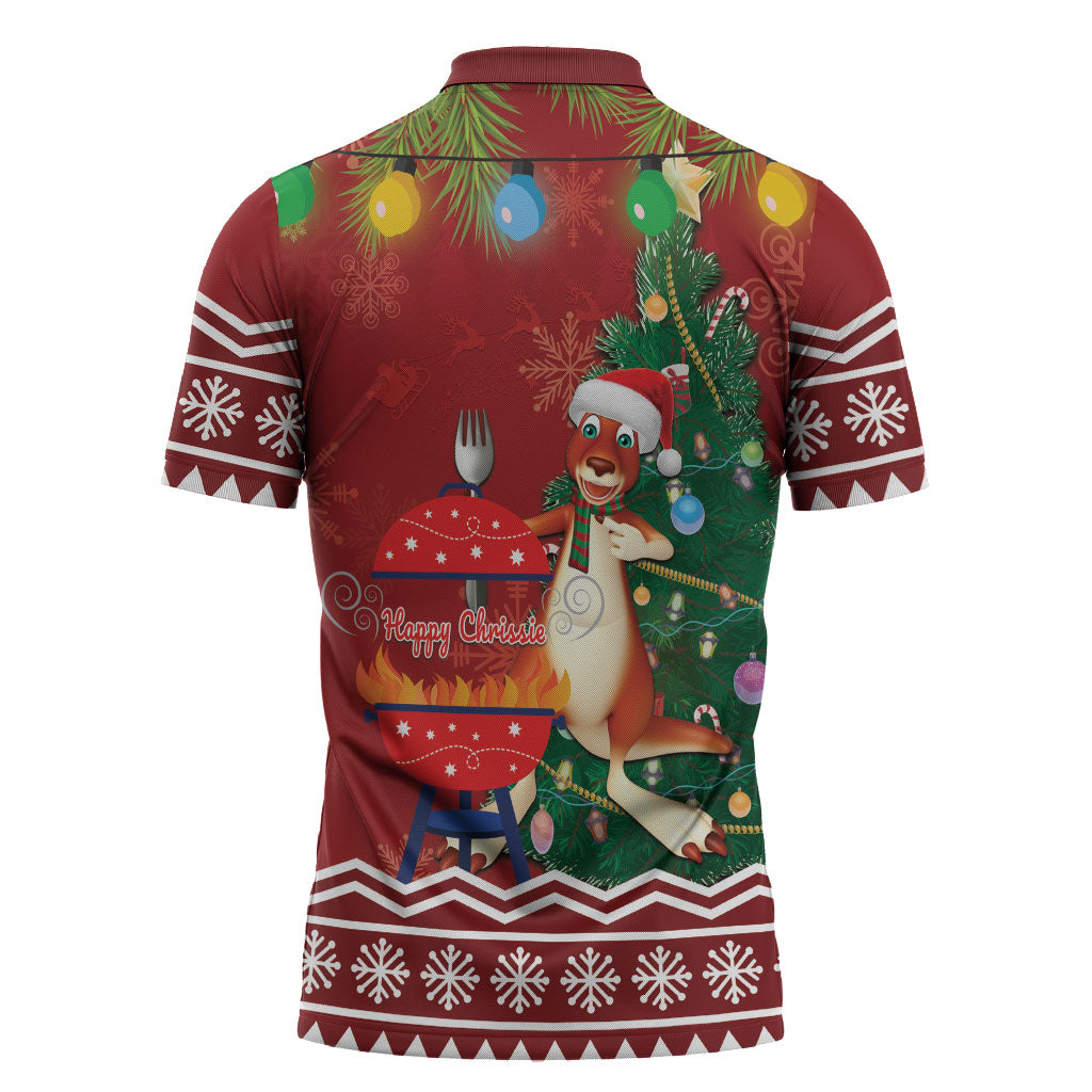 Australia Christmas In July Zipper Polo Shirt Happy Chrissie Kangaroo Barbie