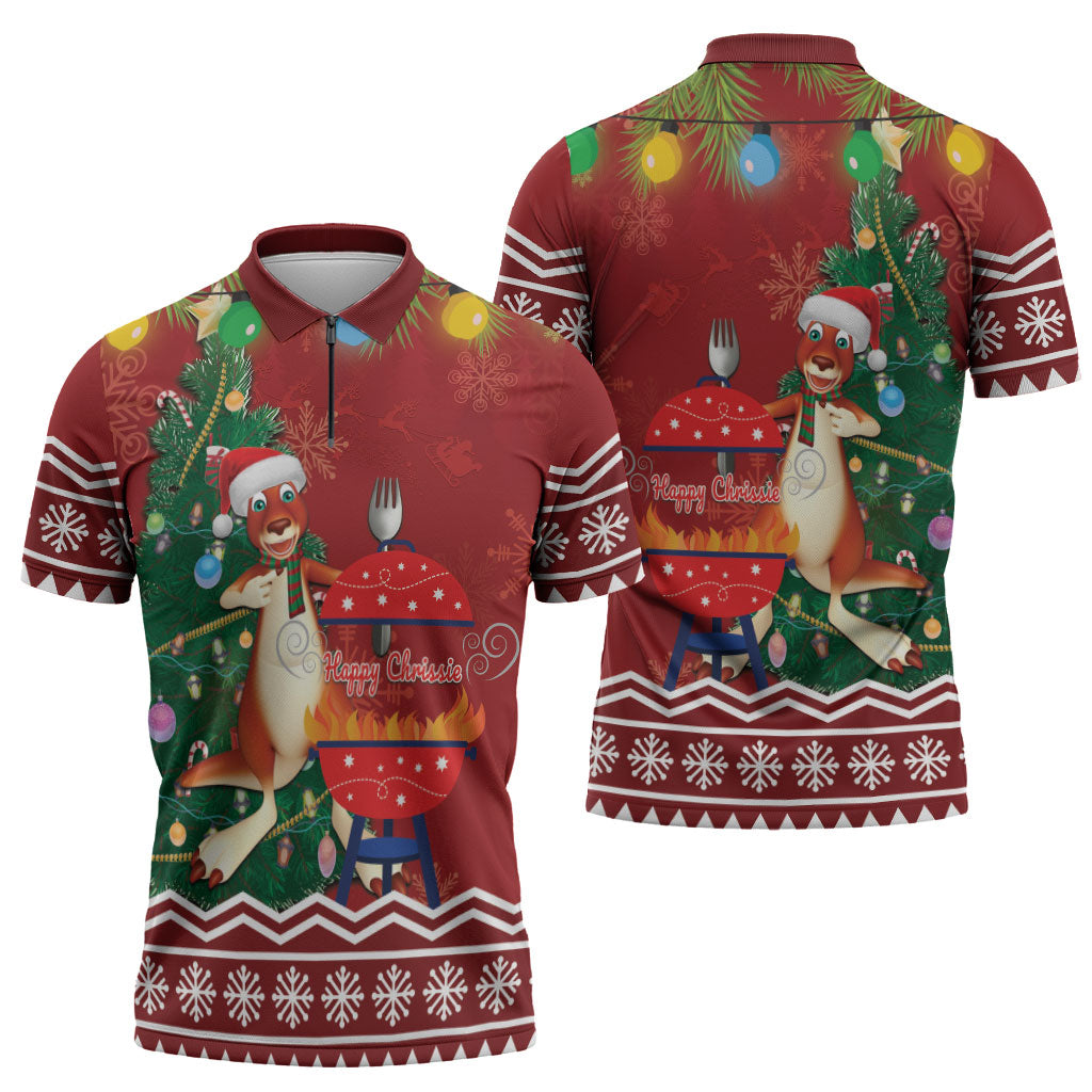 Australia Christmas In July Zipper Polo Shirt Happy Chrissie Kangaroo Barbie
