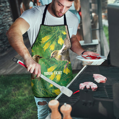 Bellbird New Zealand Personalised Apron Kowhai Flower Maori Pattern