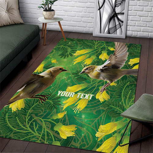 Bellbird New Zealand Personalised Area Rug Kowhai Flower Maori Pattern