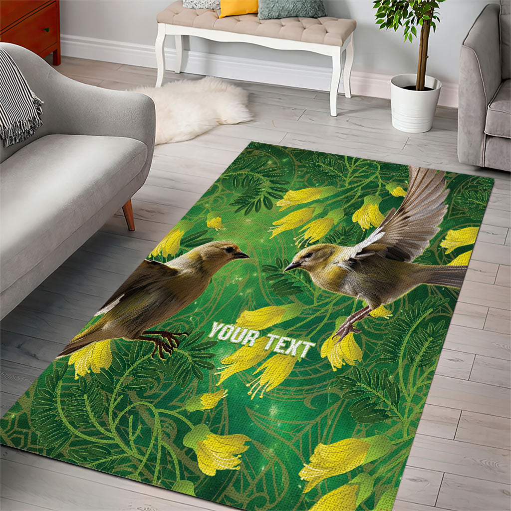 Bellbird New Zealand Personalised Area Rug Kowhai Flower Maori Pattern