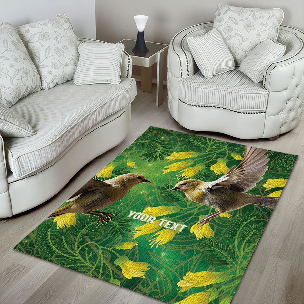 Bellbird New Zealand Personalised Area Rug Kowhai Flower Maori Pattern