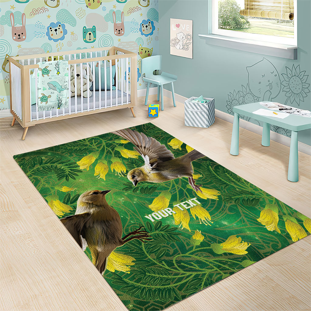 Bellbird New Zealand Personalised Area Rug Kowhai Flower Maori Pattern