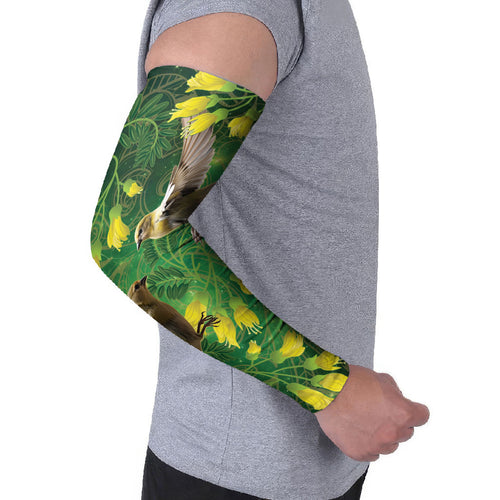 Bellbird New Zealand Personalised Arm Sleeves Kowhai Flower Maori Pattern