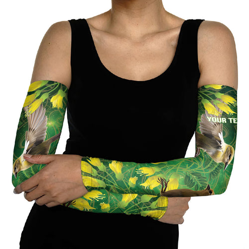Bellbird New Zealand Personalised Arm Sleeves Kowhai Flower Maori Pattern