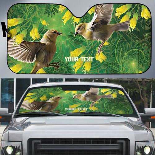 Bellbird New Zealand Personalised Auto Sun Shade Kowhai Flower Maori Pattern