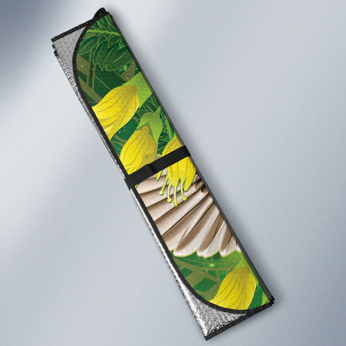 Bellbird New Zealand Personalised Auto Sun Shade Kowhai Flower Maori Pattern