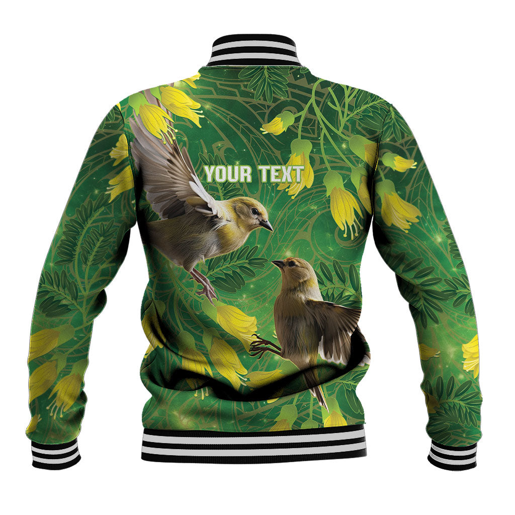 Bellbird New Zealand Personalised Baseball Jacket Kowhai Flower Maori Pattern