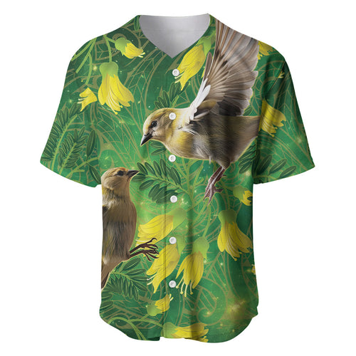 Bellbird New Zealand Personalised Baseball Jersey Kowhai Flower Maori Pattern