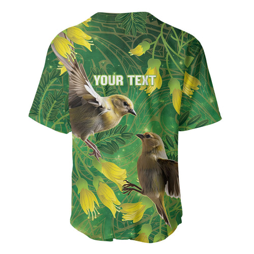 Bellbird New Zealand Personalised Baseball Jersey Kowhai Flower Maori Pattern