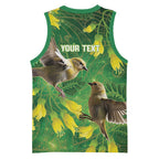Bellbird New Zealand Personalised Basketball Jersey Kowhai Flower Maori Pattern