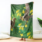 Bellbird New Zealand Personalised Blanket Kowhai Flower Maori Pattern