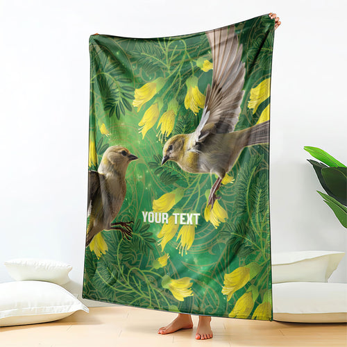 Bellbird New Zealand Personalised Blanket Kowhai Flower Maori Pattern