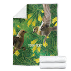 Bellbird New Zealand Personalised Blanket Kowhai Flower Maori Pattern