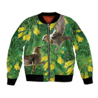 Bellbird New Zealand Personalised Bomber Jacket Kowhai Flower Maori Pattern