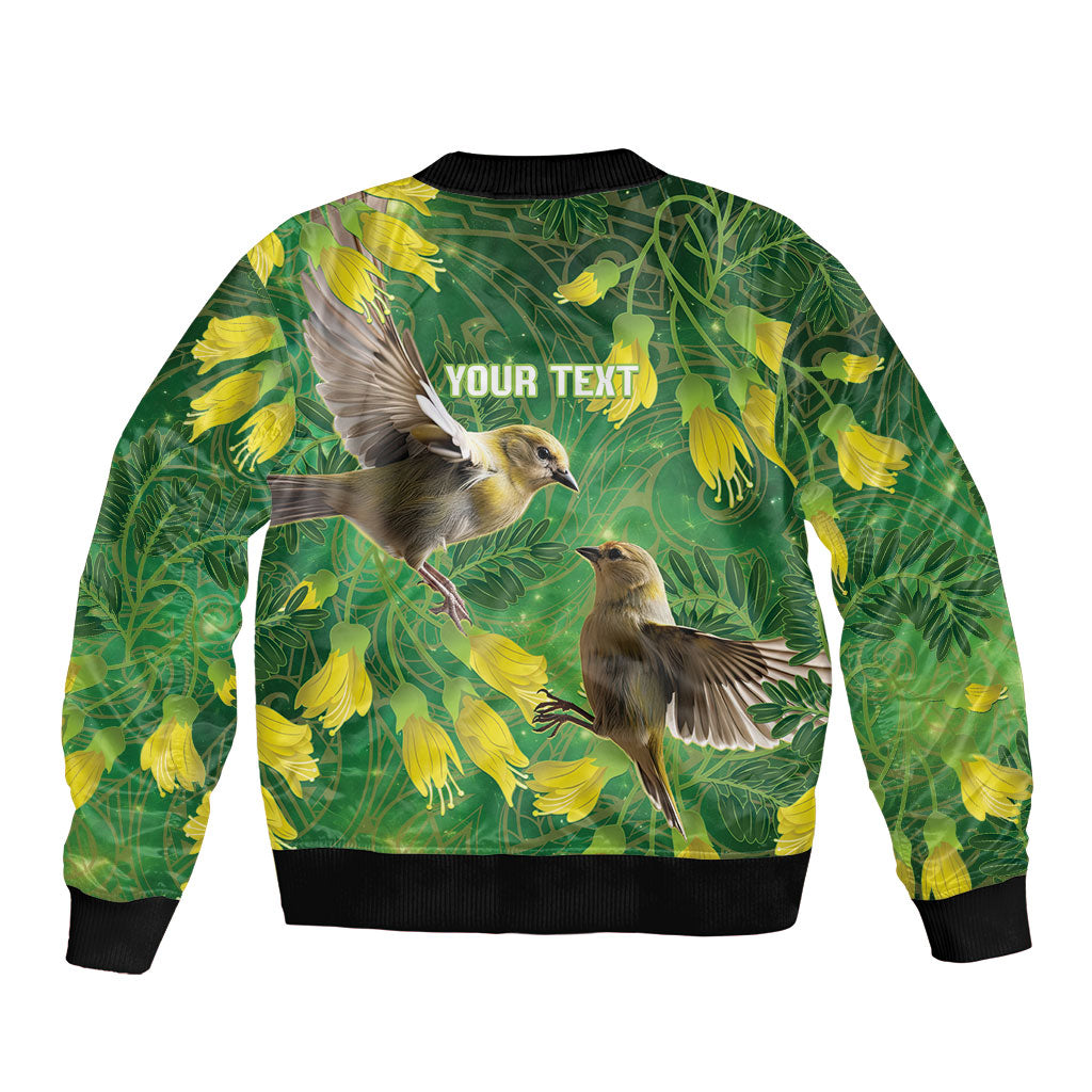 Bellbird New Zealand Personalised Bomber Jacket Kowhai Flower Maori Pattern