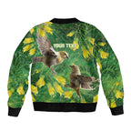 Bellbird New Zealand Personalised Bomber Jacket Kowhai Flower Maori Pattern