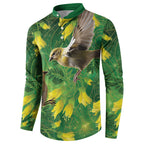 Bellbird New Zealand Personalised Button Sweatshirt Kowhai Flower Maori Pattern