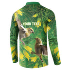Bellbird New Zealand Personalised Button Sweatshirt Kowhai Flower Maori Pattern