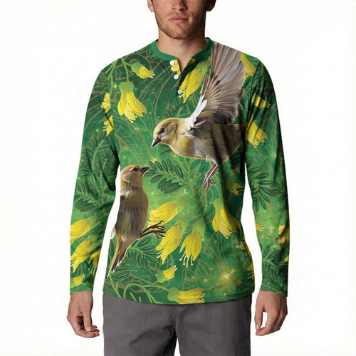 Bellbird New Zealand Personalised Button Sweatshirt Kowhai Flower Maori Pattern