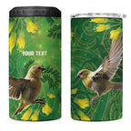 Bellbird New Zealand Personalised 4 in 1 Can Cooler Tumbler Kowhai Flower Maori Pattern