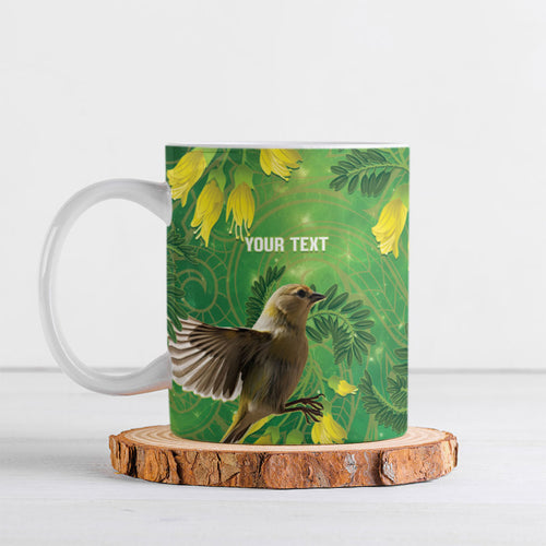 Bellbird New Zealand Personalised Ceramic Mug Kowhai Flower Maori Pattern