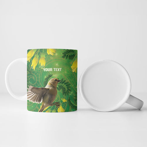 Bellbird New Zealand Personalised Ceramic Mug Kowhai Flower Maori Pattern