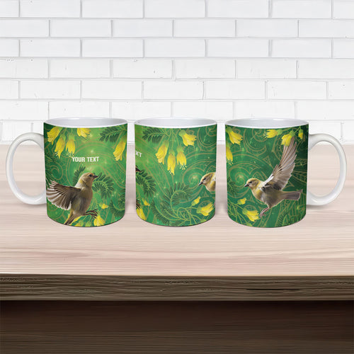 Bellbird New Zealand Personalised Ceramic Mug Kowhai Flower Maori Pattern