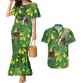 Bellbird New Zealand Personalised Couples Matching Mermaid Dress and Hawaiian Shirt Kowhai Flower Maori Pattern